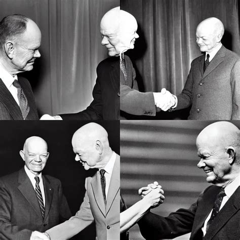 president Eisenhower shaking hands with a gray alien | Stable Diffusion