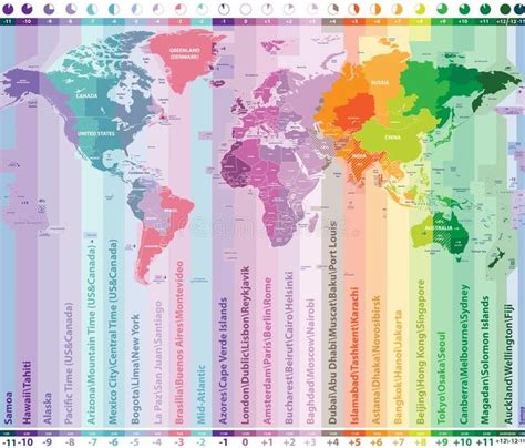 World Time Zones Vector Map with Countries Names and Borders Stock ...