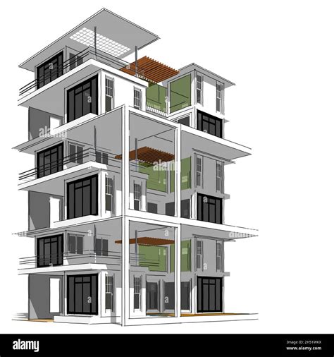 3D illustration architecture building perspective lines, modern urban architecture abstract ...