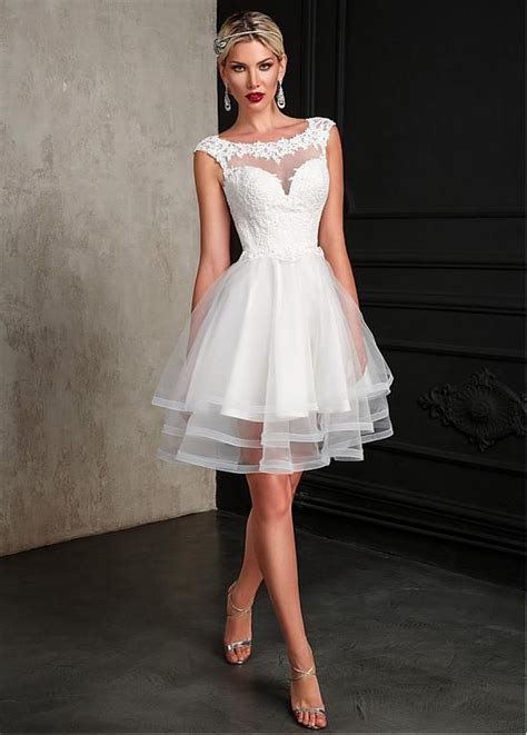 Magbridal Simple Tulle Scoop Neckline Short A-line Wedding Dress With ...