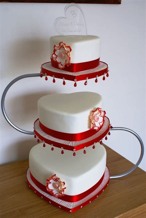 Red And Ivory Heart Wedding Cake - CakeCentral.com