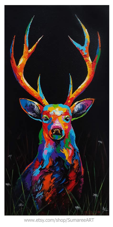 Portrait of Deer Acrylic Painting on Canvas - Etsy | Acrylic painting canvas, Black canvas ...