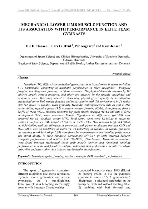 Mechanical Lower Limb Muscle Function and Its Association with Performance in Elite Team ...