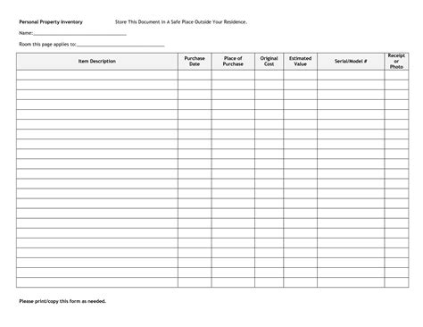 Personal Asset Inventory Spreadsheet intended for Business Personal ...