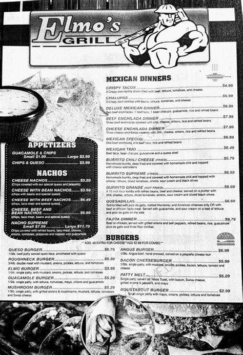 Menu at Elmo's Grill restaurant, West Columbia