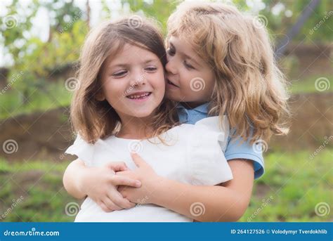 Little Boy and Girl Best Friends Hugging. Kids Kissing Each Other with ...