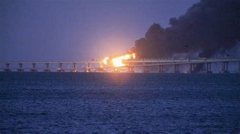 Kerch Strait Bridge fire: Satellite images show fire on Russian bridge to Crimea