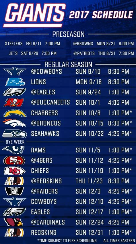 New York Giants 2017 Schedule Released | New york giants football, New ...