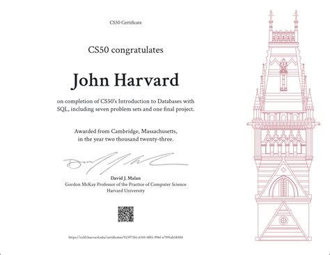 CS50 Certificate - CS50's Introduction to Databases with SQL