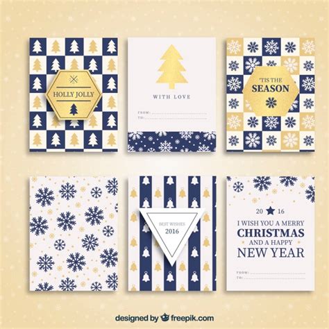 Golden and blue christmas cards collection Vector | Free Download