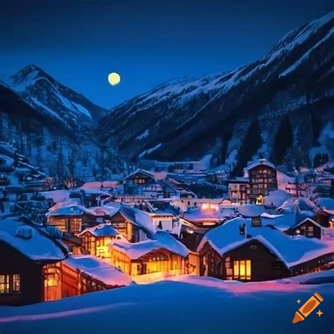 Night view of a ski village on Craiyon