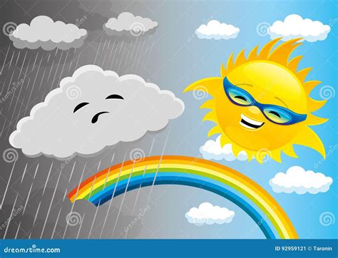 Rainy and sunny weather. stock vector. Illustration of happiness - 92959121