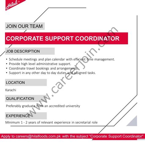 Hilal Foods Pvt Ltd Jobs Corporate Support Coordinator