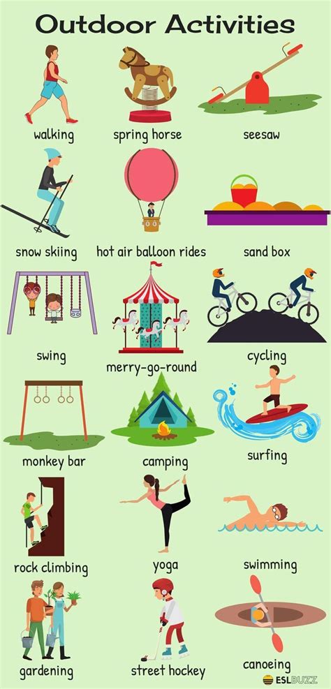 Outdoor Activities Vocabulary in English | English vocabulary ...