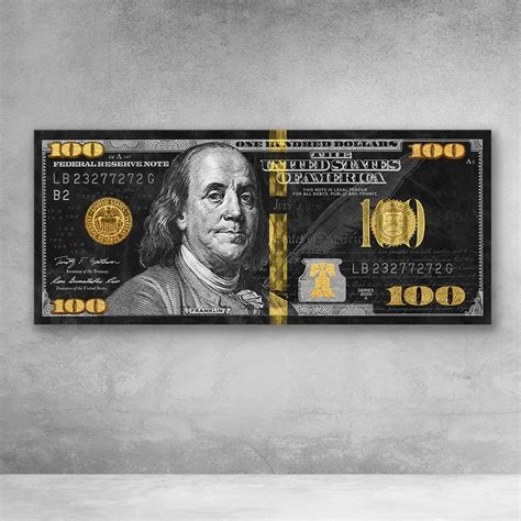 Black White Gold Ben Franklin 100 Dollar Bill Premium Canvas - Etsy