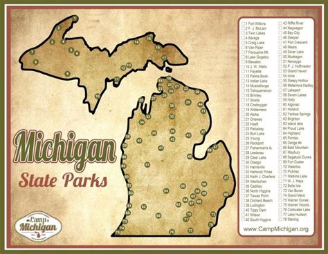 Free Michigan State Park Checklist Map – Camp Michigan | Michigan state ...