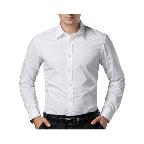 SAYFUT - SAYFUT Men's Solid White Dress Shirt Casual Button Down Dress Shirt Cotton Fashion Long ...