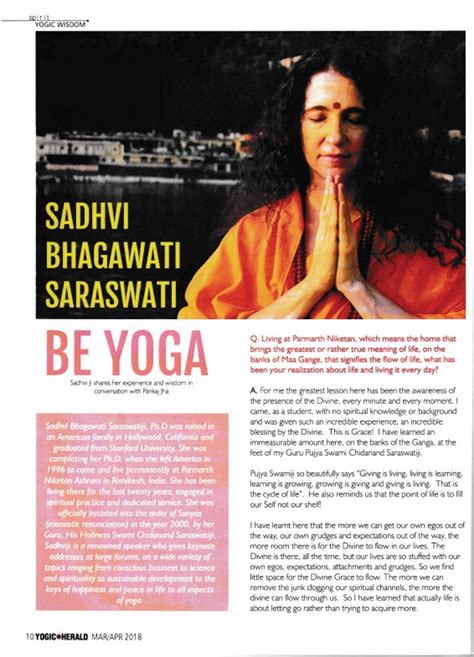 “Be Yoga: Interview with Sadhvi Bhagawati Saraswati”, Yogic Herald, Mar ...