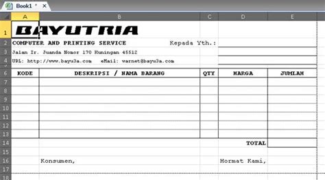 Contoh Nota Pembelian Excel