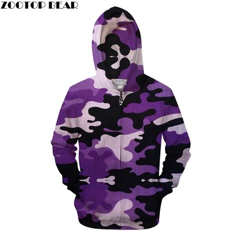 Purple Camo Unisex Hoodies Sweatshirts Camouflage Zipper Streetwear Brand Jacket Hoodie Funny ...