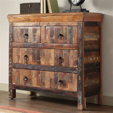 Reclaimed Wood Rustic Cabinet W/ 4 Drawers Coaster Furniture | Furniture Cart