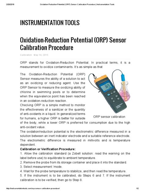 Oxidation-Reduction Potential (ORP) Sensor Calibration Procedure ...