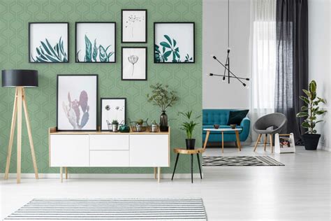 Green Geometric Sage Wallpaper - Peel and Stick or Non-Pasted