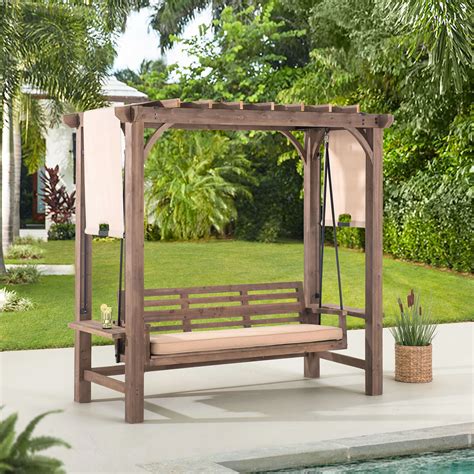 Arlmont & Co. Benson Solid Wood Porch Swing with Canopy | Wayfair