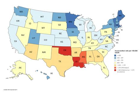 Incarceration rate per 100,000 adults in the U.S. - Vivid Maps