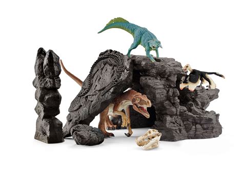 Schleich, Dinosaurs, Dinosaur Set with Cave Toy Figurine Playset ...