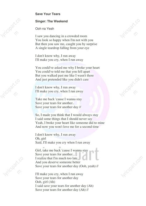 Save Your Tears Lyrics: The Weekend | Torn lyrics, Lyrics, Save yourself