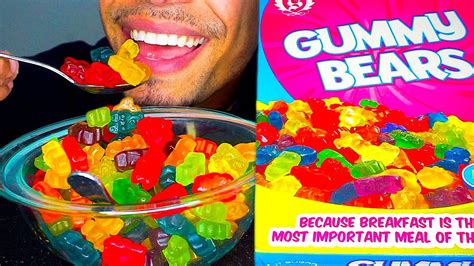 ASMR GUMMY BEARS CEREAL CANDY MUKBANG EATING SOUNDS JERRY CHEWY SWEETS - YouTube