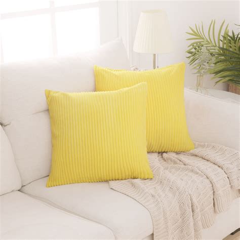 Deconovo Yellow Throw Pillow Cover Solid Color Corduroy Cushion Cover Stripe Pattern Set of 2 ...