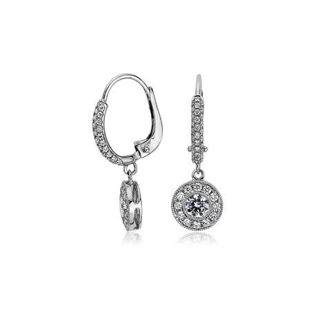 Pavé and Bezel Diamond Drop Earrings in 18k White Gold (1 ct. tw.) | Blue Nile