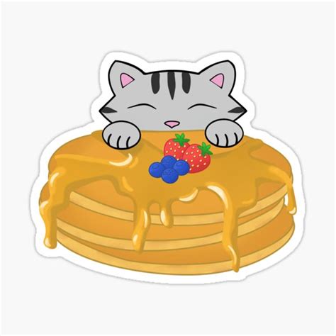 "Cute Cat Eating A Pancake" Sticker by Purr95 | Redbubble