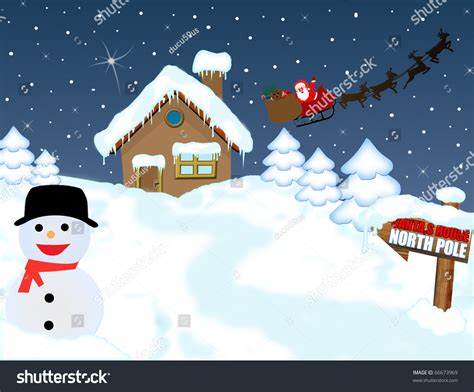 Santas House North Pole Snowman His Stock Vector 66673969 - Shutterstock