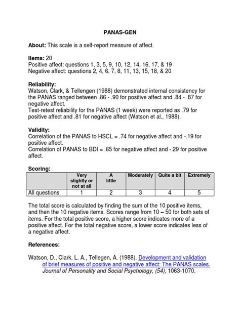 PANAS-GEN_website_PDF (2) | PDF | Affect (Psychology) | Applied Psychology