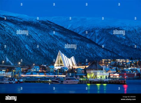 Townscape with the Arctic Cathedral, architect Jan Inge Hovig, Tromso ...