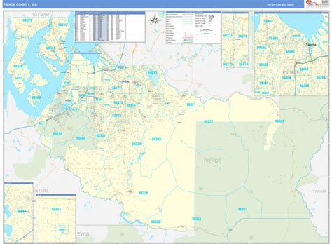 Pierce County, WA Zip Code Wall Map Basic Style by MarketMAPS