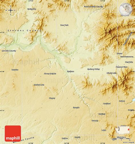 Physical Map of Spokane County