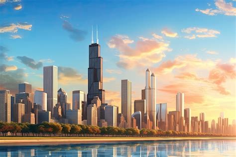 Premium AI Image | Painting of Chicago skyline illustration generative ai