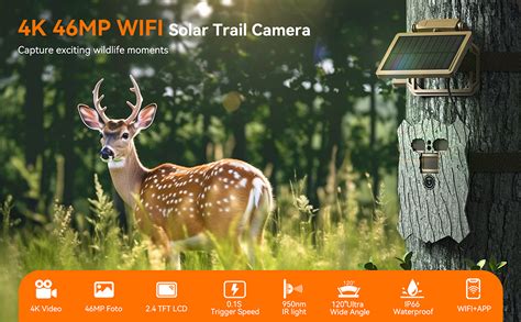 Solar Trail Cameras 4K 30fps, 48MP Ultra-Thin WiFi Bluetooth Hunting Camera with Night ...