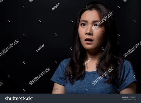 Scared Woman On Isolated Black Background Stock Photo 493540783 | Shutterstock