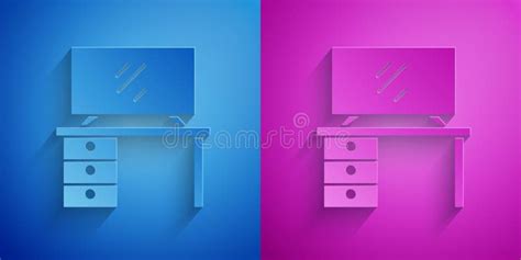 Paper Cut TV Table Stand Icon Isolated on Blue and Purple Background. Paper Art Style Stock ...