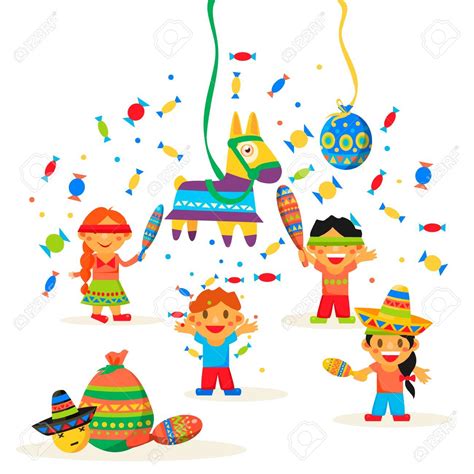 Children celebrate Posada, breaking the traditional donkey Pinata play vector illustration Ill ...