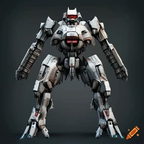 Realistic depiction of armored core mecha on a white background front ...