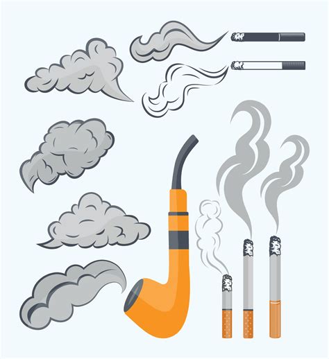 Cigarette And Smoke Clip Art Vector Set, White Background With Premium Vector. Smoke 2D Design ...