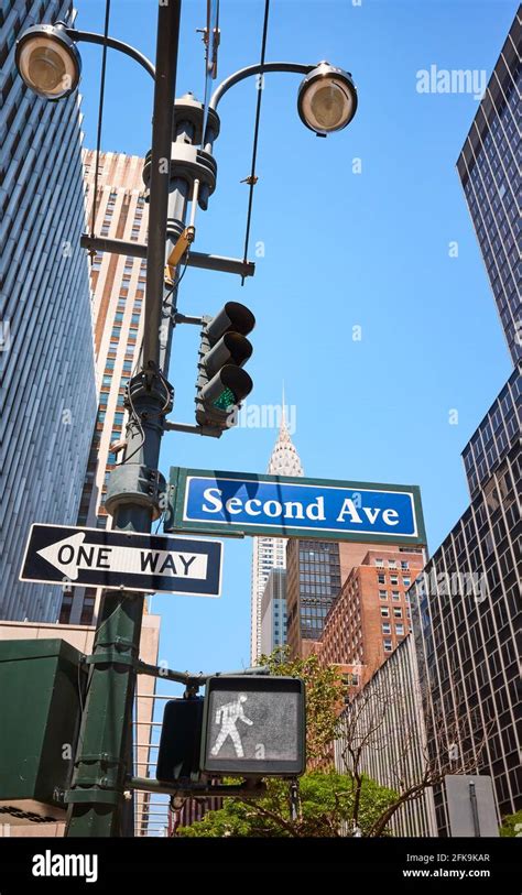 One Way and Second Avenue Street signs in Manhattan, New York City, USA ...