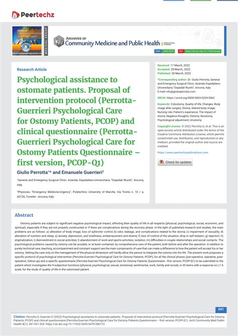 (PDF) Psychological assistance to ostomate patients. Proposal of intervention protocol (Perrotta ...