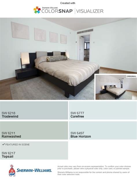 the color scheme for this bedroom is white and has neutrals, blues, and browns